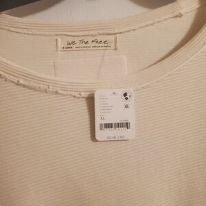Free People Cream Ribbed Long Sleeve Tee